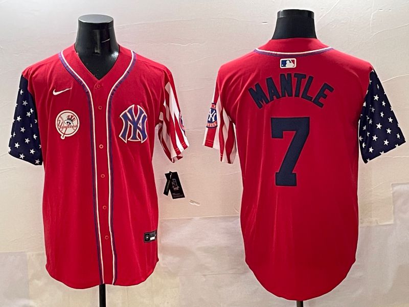 Men New York Yankees 7 Mantle Red a generation of national flags Jointly Name 2025 Nike MLB Jersey style 9